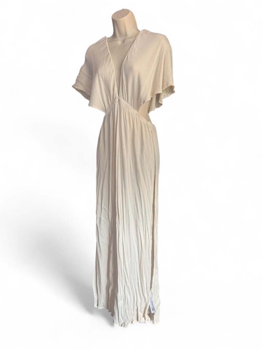 ASOS Cream Cutout Maxi Dress with Flutter Sleeves High Slit Boho Resort 8